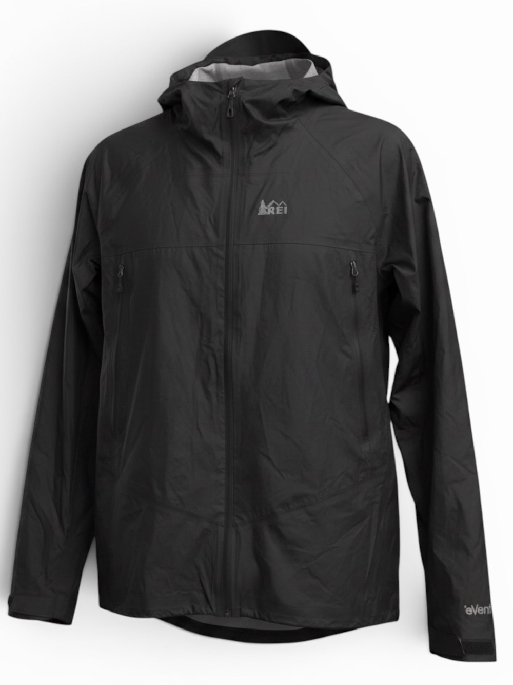 REI EVent Rain Jacket Black Waterproof Hooded Shell Outdoor